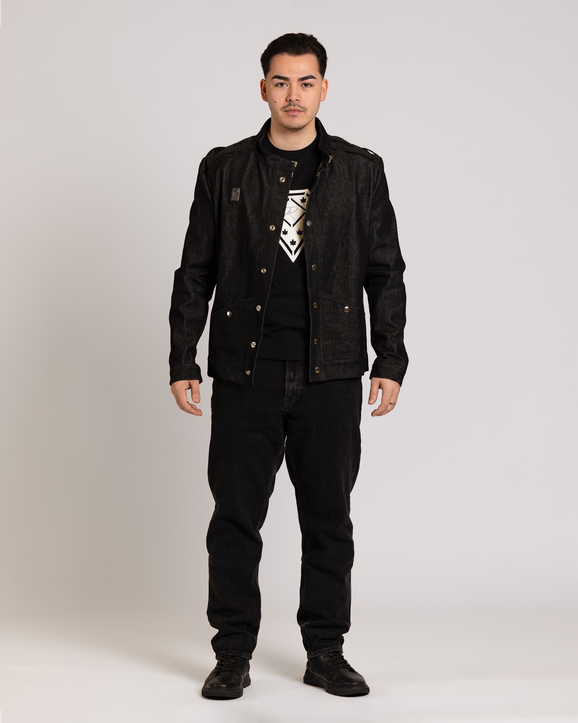 denim jacket with shoulder cotton band